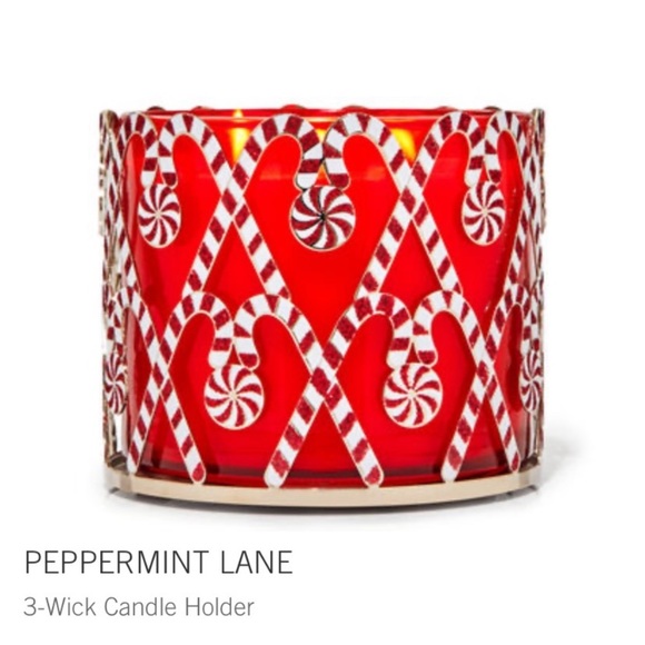 “PEPPERMINT LANE” Christmas Red & White Canes, BBW, 3-Wick Candle Holder, NWTag - Picture 1 of 7